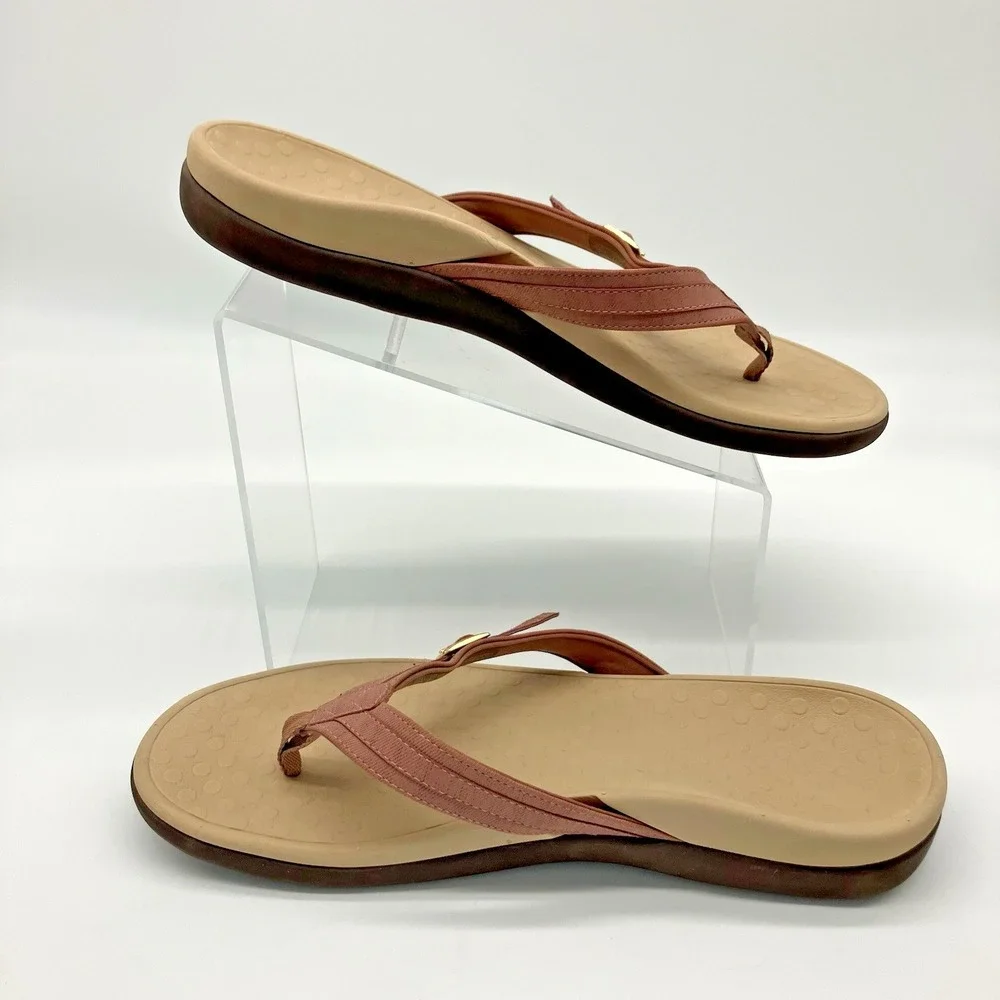 Vionic Sandals Women 12 Patty Mauve Pink Thong Orthotic Flip Flop Buckle Accent